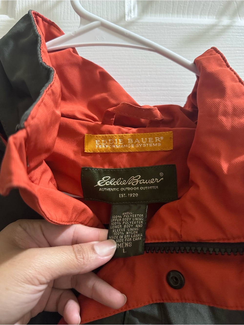 Eddie Bauer Olive Green Raincoat with Red Liner - Picture 2 of 2